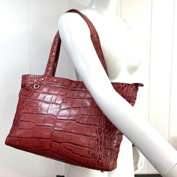 Lauren Ralph Lauren Red Croc-Embossed Tote - Picture 12 of 15